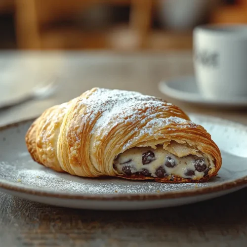 Freshly baked crookie with chocolate chips on a white plate.